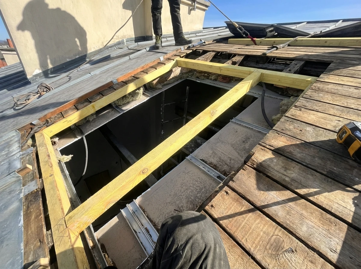 Vue en gros plan d'un toit en ardoise sur une fenêtre dorée d'une maison au Pays de Galles, Royaume-Uni